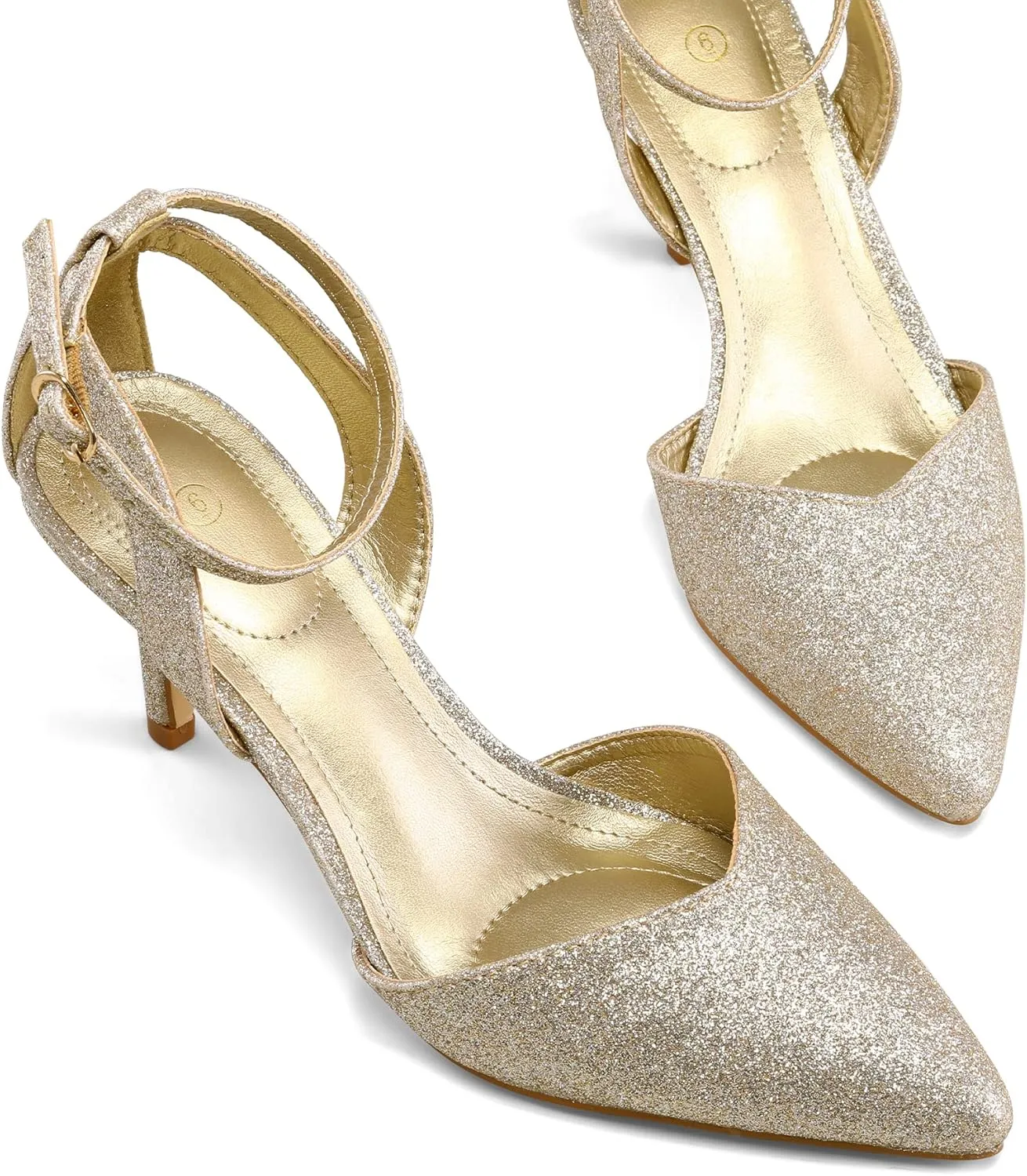 mysoft Women's Pumps Shoes Pointed Toe Kitten Low Heels Stiletto Ankle Strap Closed Toe Wedding Party Dress Sandals