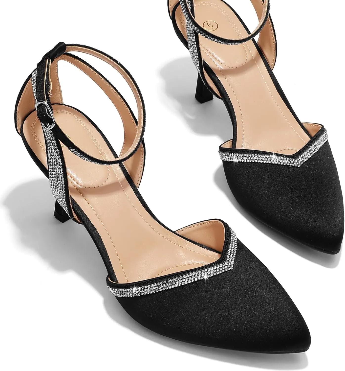 mysoft Women's Pumps Shoes Pointed Toe Kitten Low Heels Stiletto Ankle Strap Closed Toe Wedding Party Dress Sandals