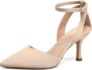 mysoft Women's Pumps Shoes Pointed Toe Kitten Low Heels Stiletto Ankle Strap Closed Toe Wedding Party Dress Sandals