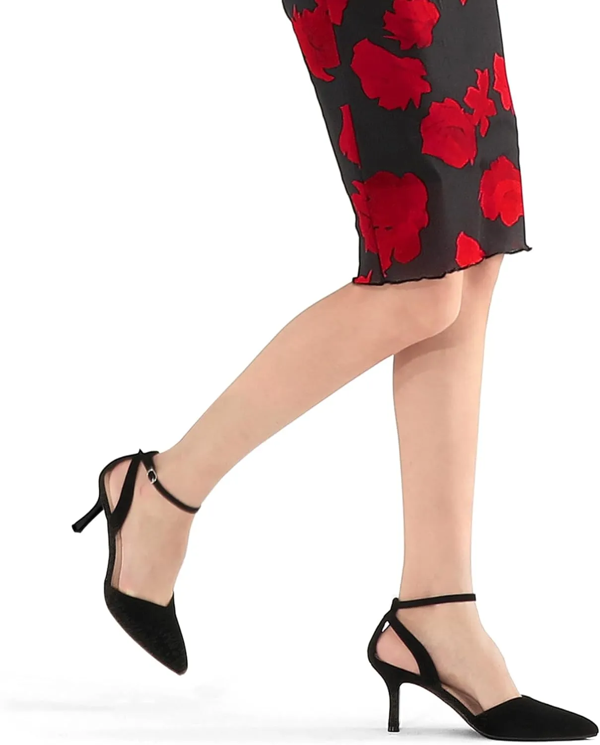 mysoft Women's Pumps Shoes Pointed Toe Kitten Low Heels Stiletto Ankle Strap Closed Toe Wedding Party Dress Sandals