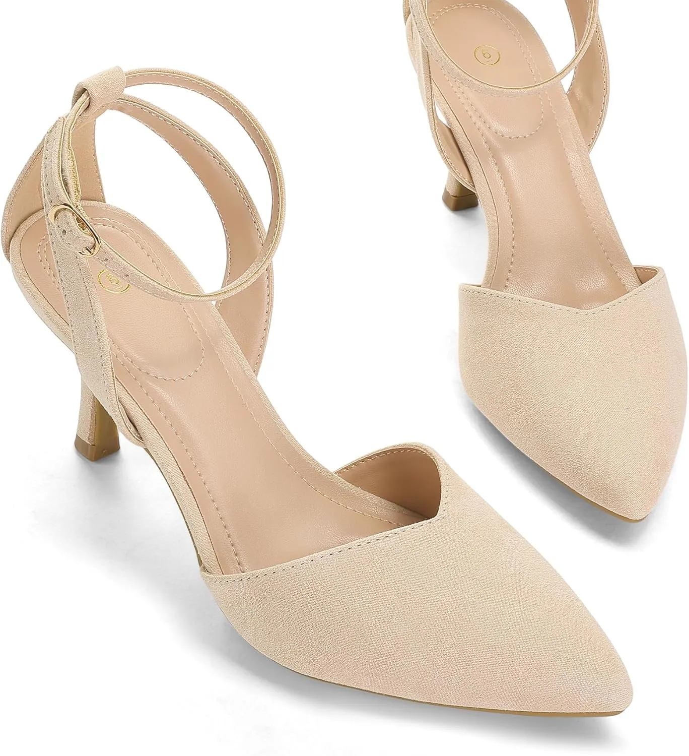 mysoft Women's Pumps Shoes Pointed Toe Kitten Low Heels Stiletto Ankle Strap Closed Toe Wedding Party Dress Sandals