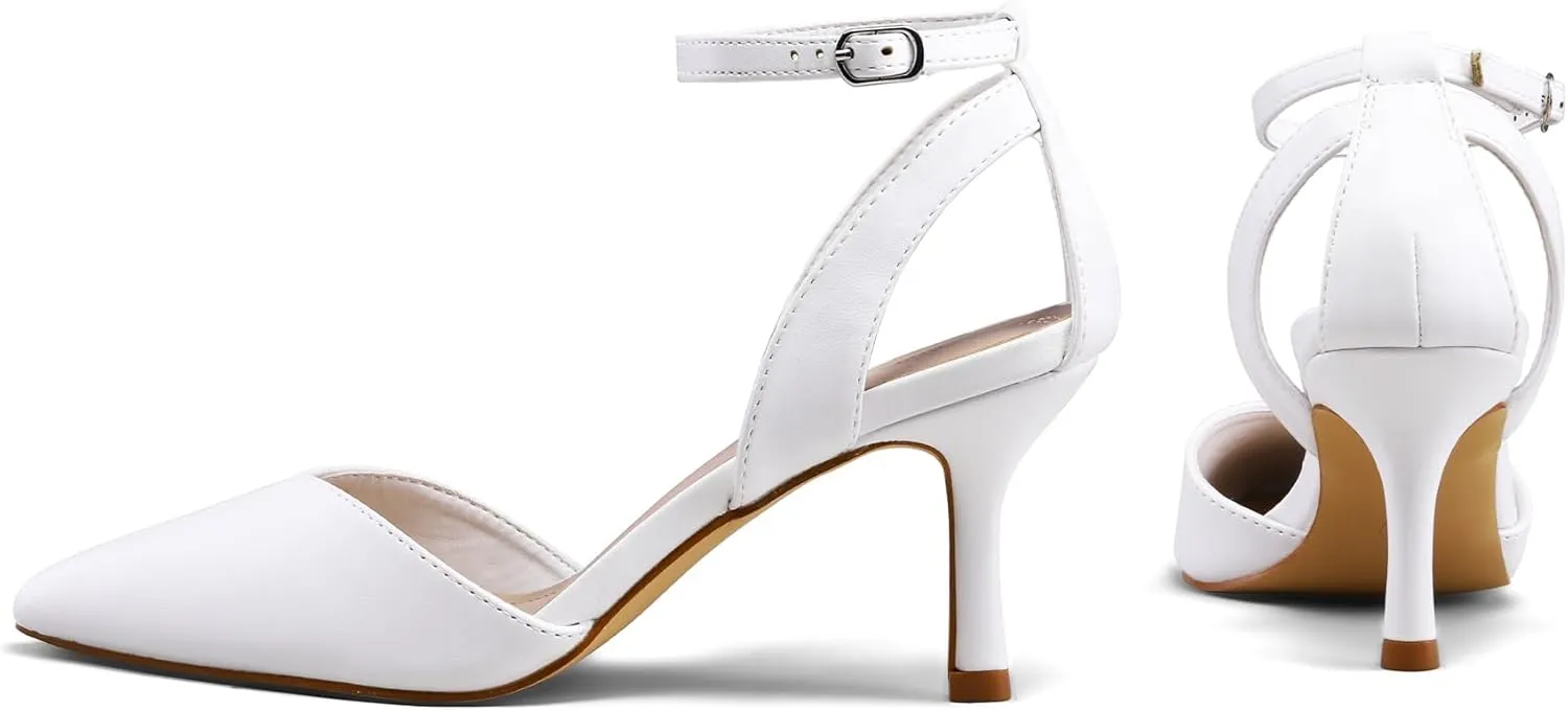 mysoft Women's Pumps Shoes Pointed Toe Kitten Low Heels Stiletto Ankle Strap Closed Toe Wedding Party Dress Sandals