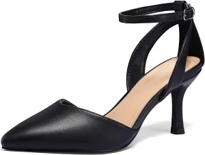 mysoft Women's Pumps Shoes Pointed Toe Kitten Low Heels Stiletto Ankle Strap Closed Toe Wedding Party Dress Sandals