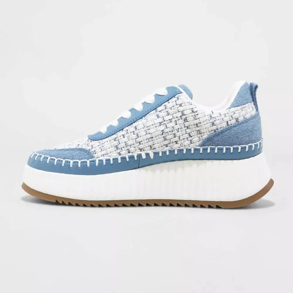 Natural Woven Lace Up Platform Sneakers for Women Low Top Stitching Classic Causal Shoes