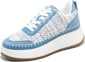 Natural Woven Lace Up Platform Sneakers for Women Low Top Stitching Classic Causal Shoes