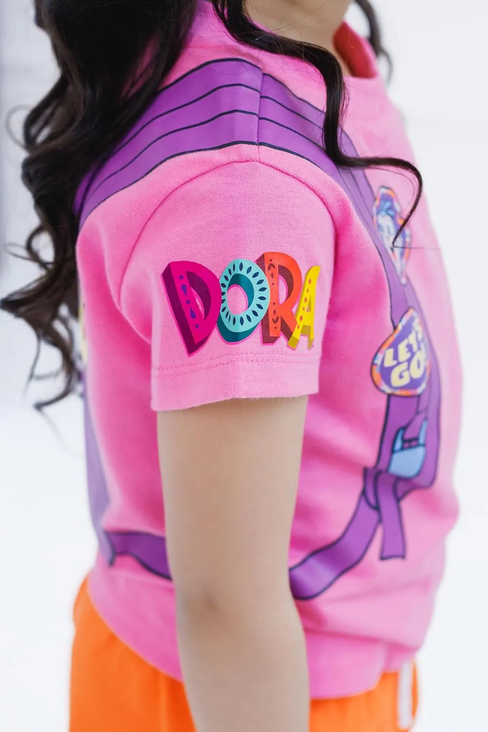 Nickelodeon Dora Girls Cosplay T-Shirt & French Terry Shorts Outfit Set Toddler to Little Kid Sizes (2T - 7-8)