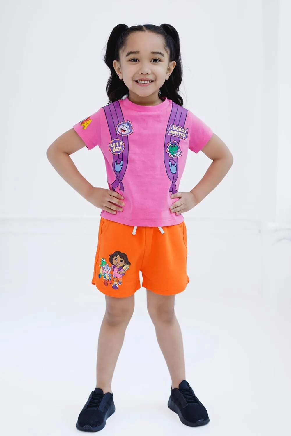 Nickelodeon Dora Girls Cosplay T-Shirt & French Terry Shorts Outfit Set Toddler to Little Kid Sizes (2T - 7-8)