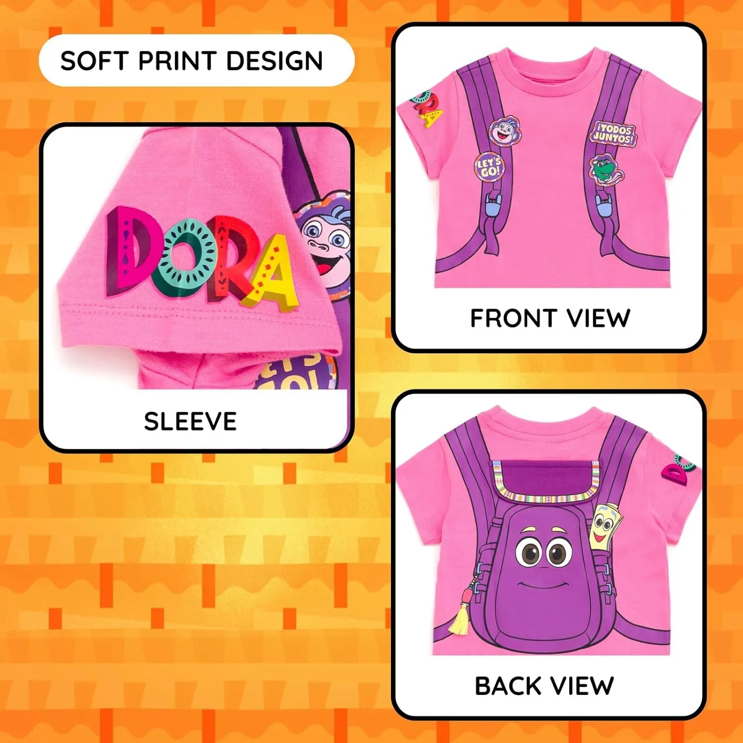 Nickelodeon Dora Girls Cosplay T-Shirt & French Terry Shorts Outfit Set Toddler to Little Kid Sizes (2T - 7-8)