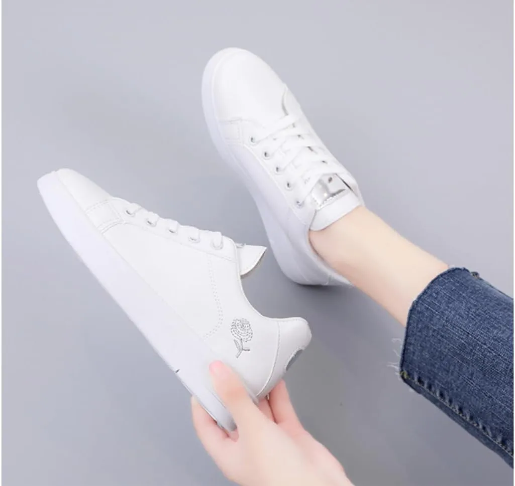 Non-Slip Comfortable Casual Lace-up Ladies Shoes Trendy Sneakers for Women Solid Color Classic Korean Style