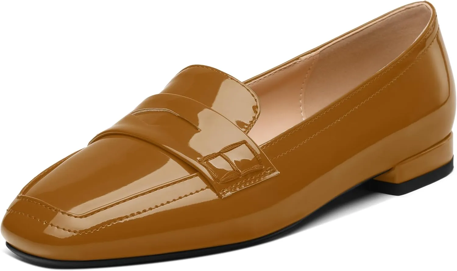 NUMALEO Women's Loafers Penny Loafers Fashion Comfortable Slip On Flats for Women Low Heel Chunky Pumps Patent Heels Work Office Dressy Shoes