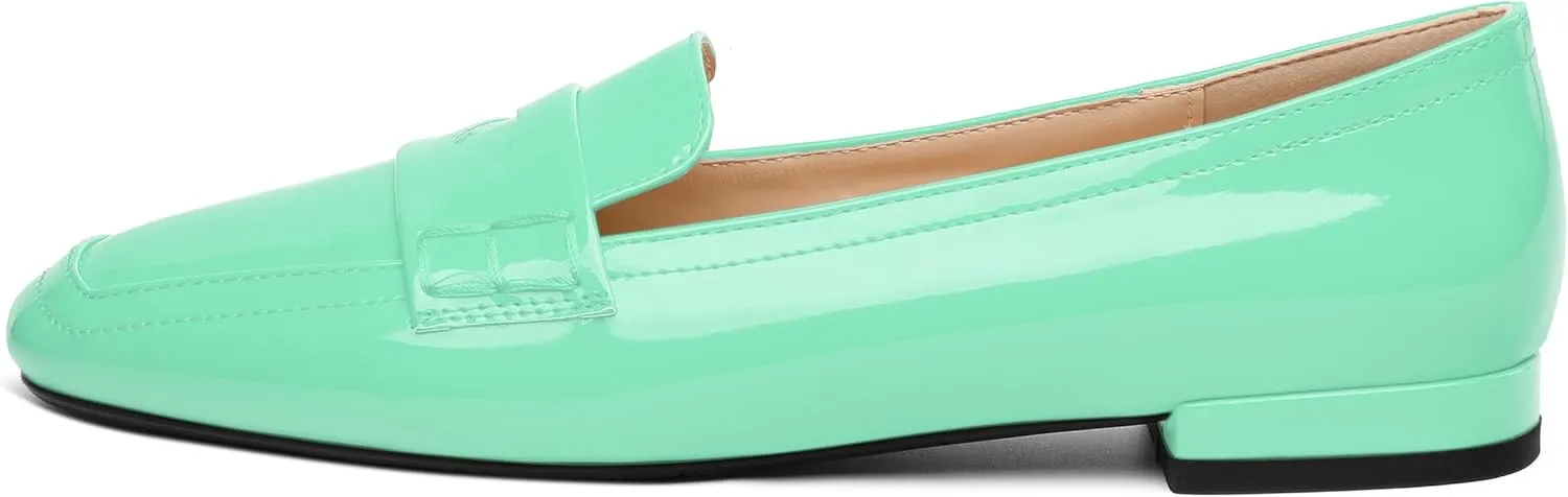 NUMALEO Women's Loafers Penny Loafers Fashion Comfortable Slip On Flats for Women Low Heel Chunky Pumps Patent Heels Work Office Dressy Shoes
