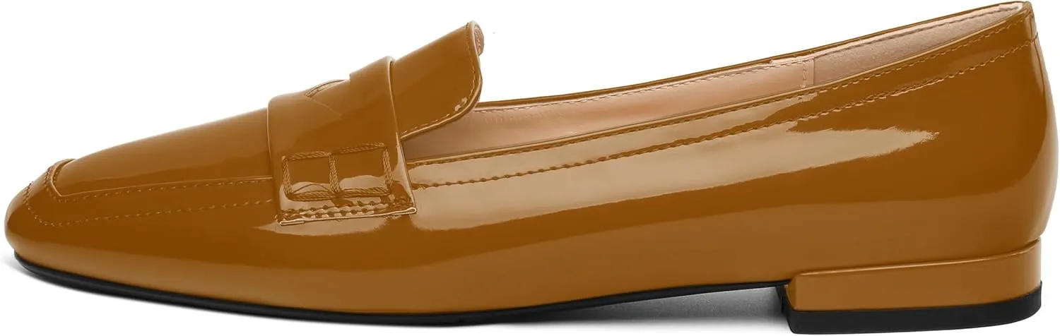 NUMALEO Women's Loafers Penny Loafers Fashion Comfortable Slip On Flats for Women Low Heel Chunky Pumps Patent Heels Work Office Dressy Shoes