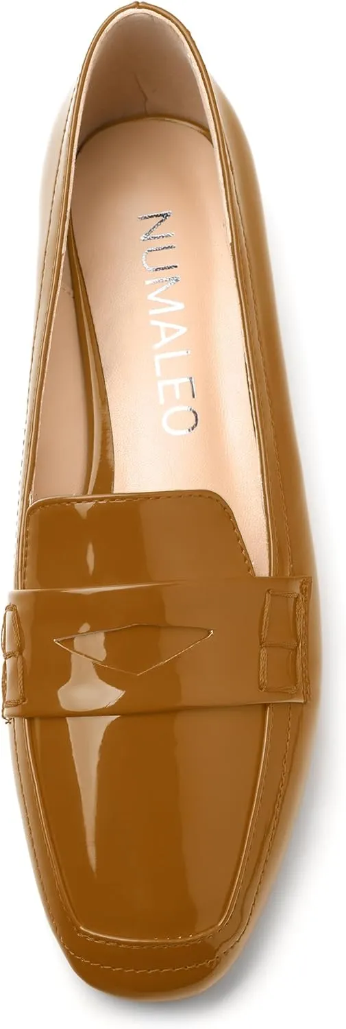 NUMALEO Women's Loafers Penny Loafers Fashion Comfortable Slip On Flats for Women Low Heel Chunky Pumps Patent Heels Work Office Dressy Shoes