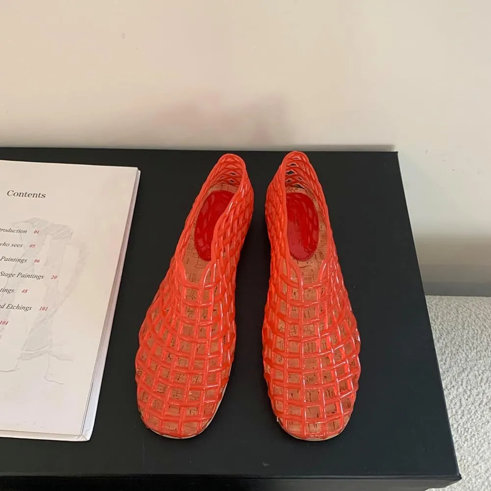 Orgonite Jelly Mesh Ballet Flats for Women, Hollowed Jelly Slip On Ballerina Shoes, Round Toe Fishnet Flats, Mary Jane Flats