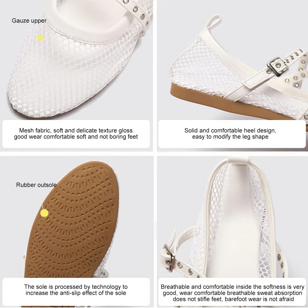 Orgonite Jelly Mesh Ballet Flats for Women, Hollowed Jelly Slip On Ballerina Shoes, Round Toe Fishnet Flats, Mary Jane Flats