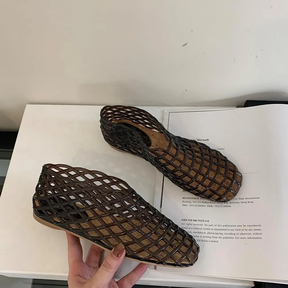 Orgonite Jelly Mesh Ballet Flats for Women, Hollowed Jelly Slip On Ballerina Shoes, Round Toe Fishnet Flats, Mary Jane Flats