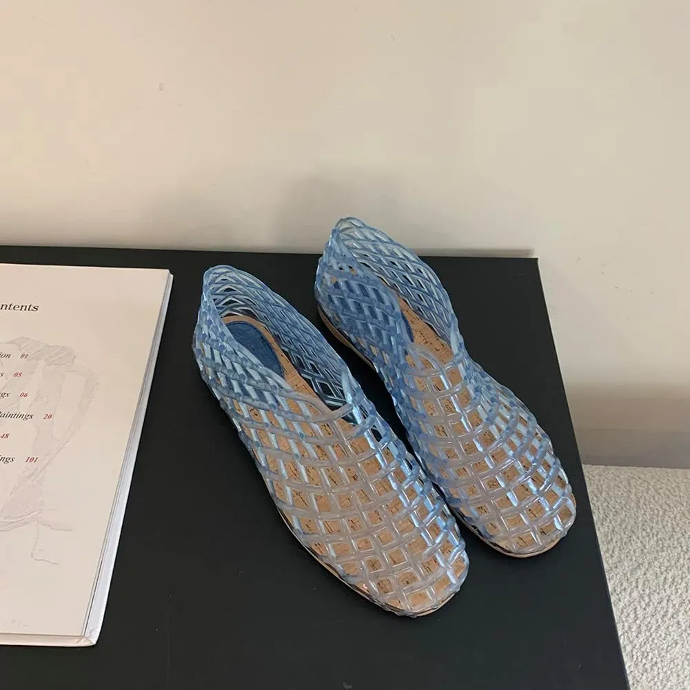 Orgonite Jelly Mesh Ballet Flats for Women, Hollowed Jelly Slip On Ballerina Shoes, Round Toe Fishnet Flats, Mary Jane Flats