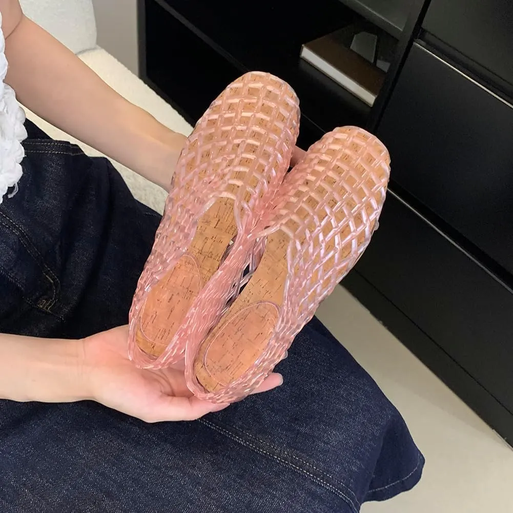 Orgonite Jelly Mesh Ballet Flats for Women, Hollowed Jelly Slip On Ballerina Shoes, Round Toe Fishnet Flats, Mary Jane Flats