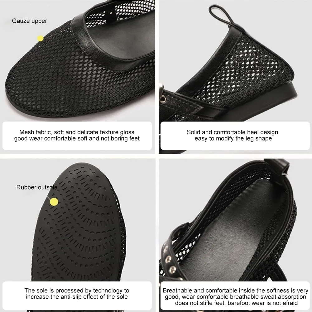 Orgonite Jelly Mesh Ballet Flats for Women, Hollowed Jelly Slip On Ballerina Shoes, Round Toe Fishnet Flats, Mary Jane Flats