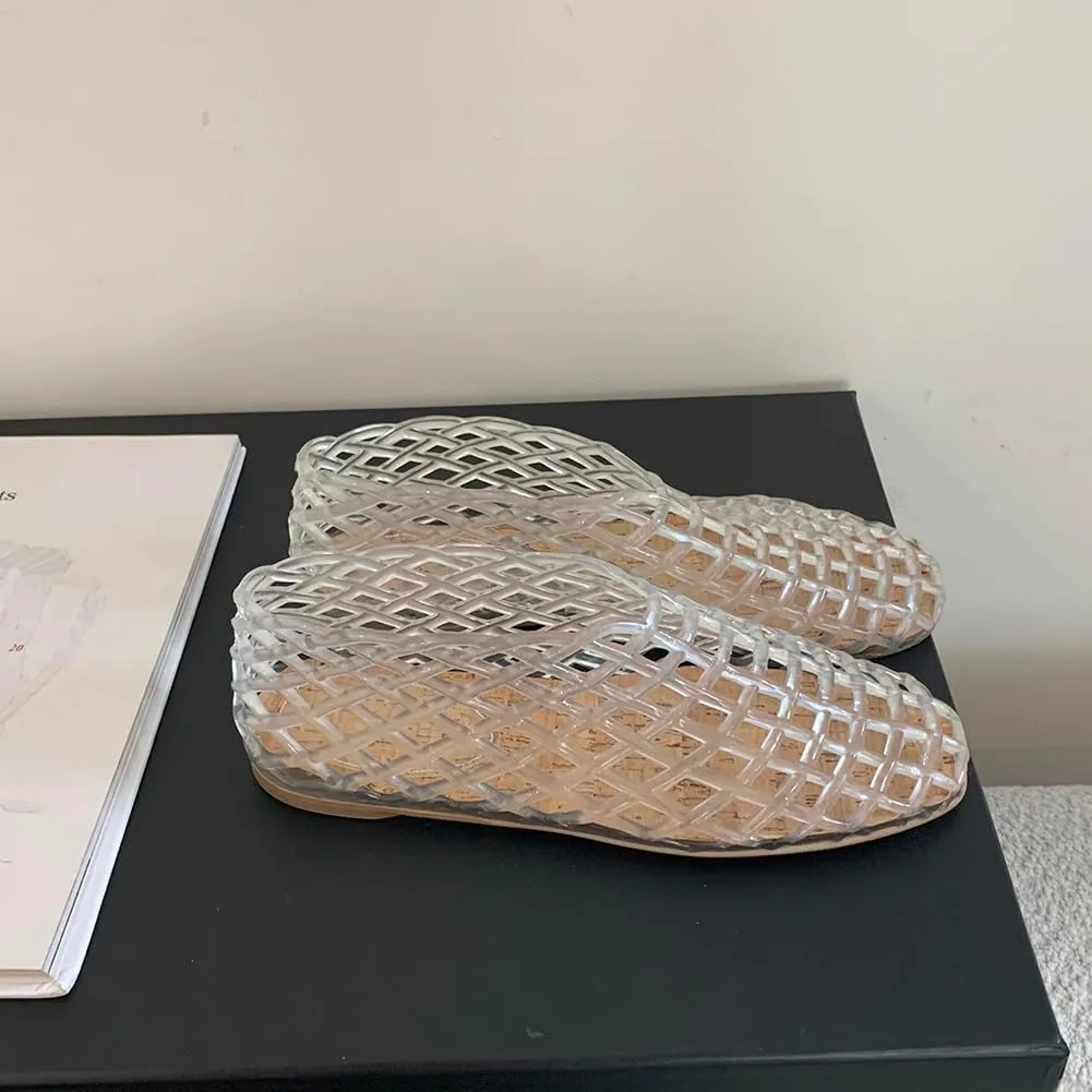 Orgonite Jelly Mesh Ballet Flats for Women, Hollowed Jelly Slip On Ballerina Shoes, Round Toe Fishnet Flats, Mary Jane Flats