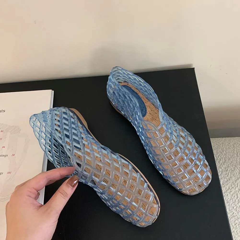 Orgonite Jelly Mesh Ballet Flats for Women, Hollowed Jelly Slip On Ballerina Shoes, Round Toe Fishnet Flats, Mary Jane Flats