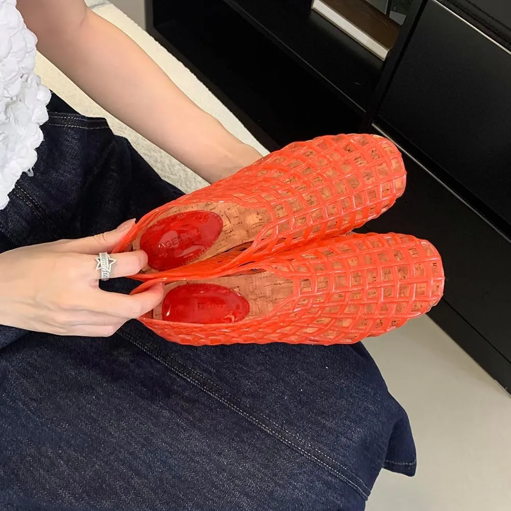 Orgonite Jelly Mesh Ballet Flats for Women, Hollowed Jelly Slip On Ballerina Shoes, Round Toe Fishnet Flats, Mary Jane Flats