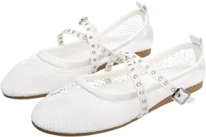 Orgonite Jelly Mesh Ballet Flats for Women, Hollowed Jelly Slip On Ballerina Shoes, Round Toe Fishnet Flats, Mary Jane Flats