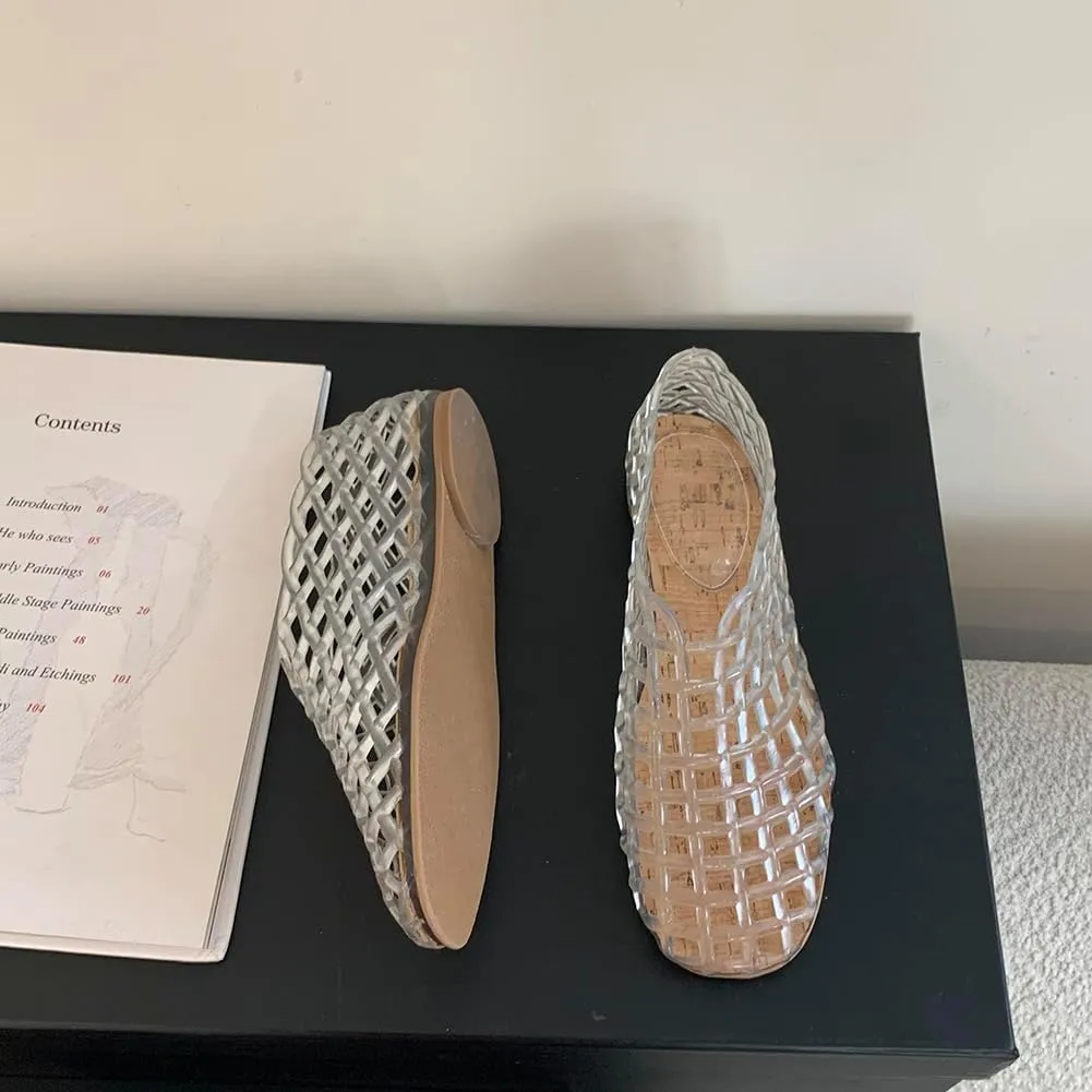 Orgonite Jelly Mesh Ballet Flats for Women, Hollowed Jelly Slip On Ballerina Shoes, Round Toe Fishnet Flats, Mary Jane Flats