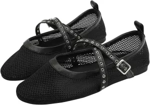 Orgonite Jelly Mesh Ballet Flats for Women, Hollowed Jelly Slip On Ballerina Shoes, Round Toe Fishnet Flats, Mary Jane Flats