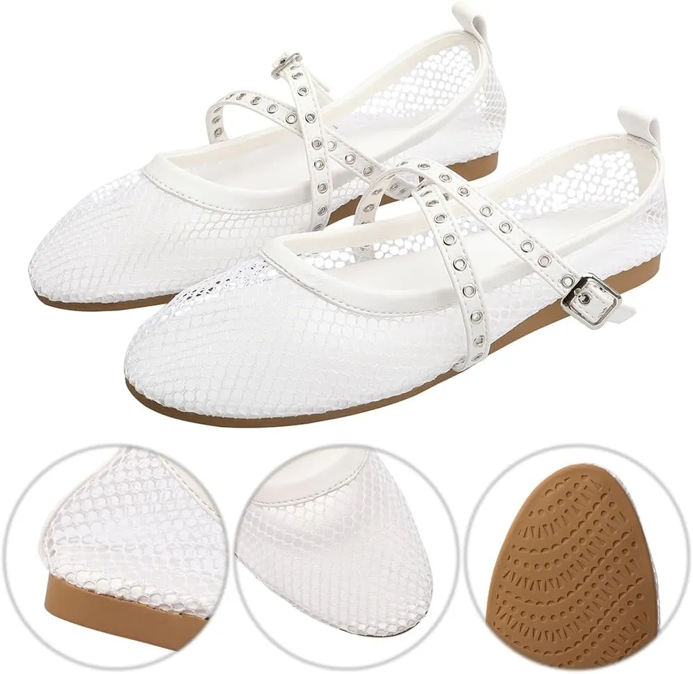 Orgonite Jelly Mesh Ballet Flats for Women, Hollowed Jelly Slip On Ballerina Shoes, Round Toe Fishnet Flats, Mary Jane Flats