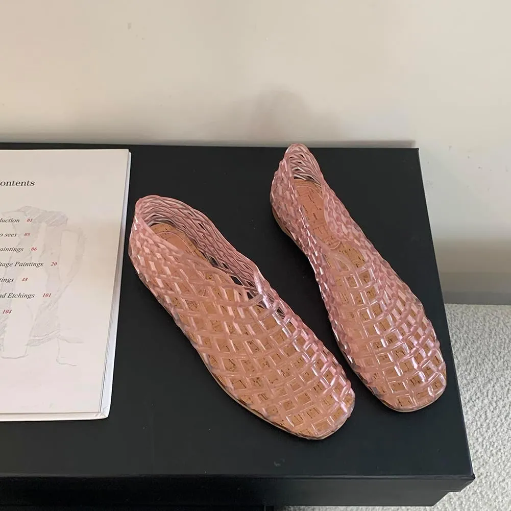Orgonite Jelly Mesh Ballet Flats for Women, Hollowed Jelly Slip On Ballerina Shoes, Round Toe Fishnet Flats, Mary Jane Flats