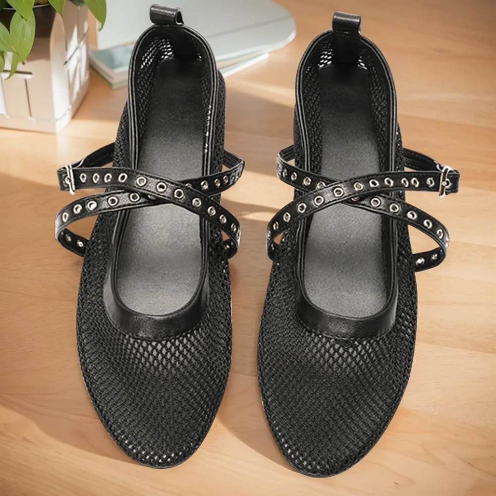 Orgonite Jelly Mesh Ballet Flats for Women, Hollowed Jelly Slip On Ballerina Shoes, Round Toe Fishnet Flats, Mary Jane Flats