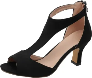 Orthopedic Heels for Women Summer High Heel Dress Shoes Open Toe Suede Sandals Cutout Roman Sandals with Back Zipper