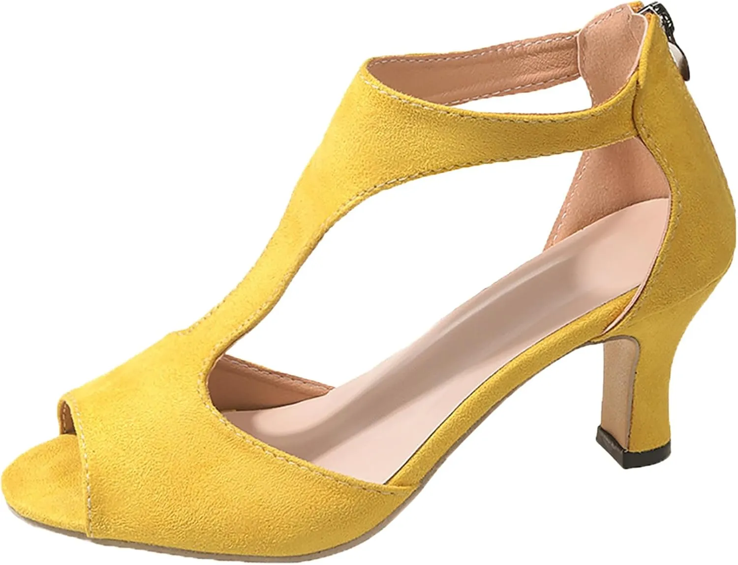 Orthopedic Heels for Women Summer High Heel Dress Shoes Open Toe Suede Sandals Cutout Roman Sandals with Back Zipper