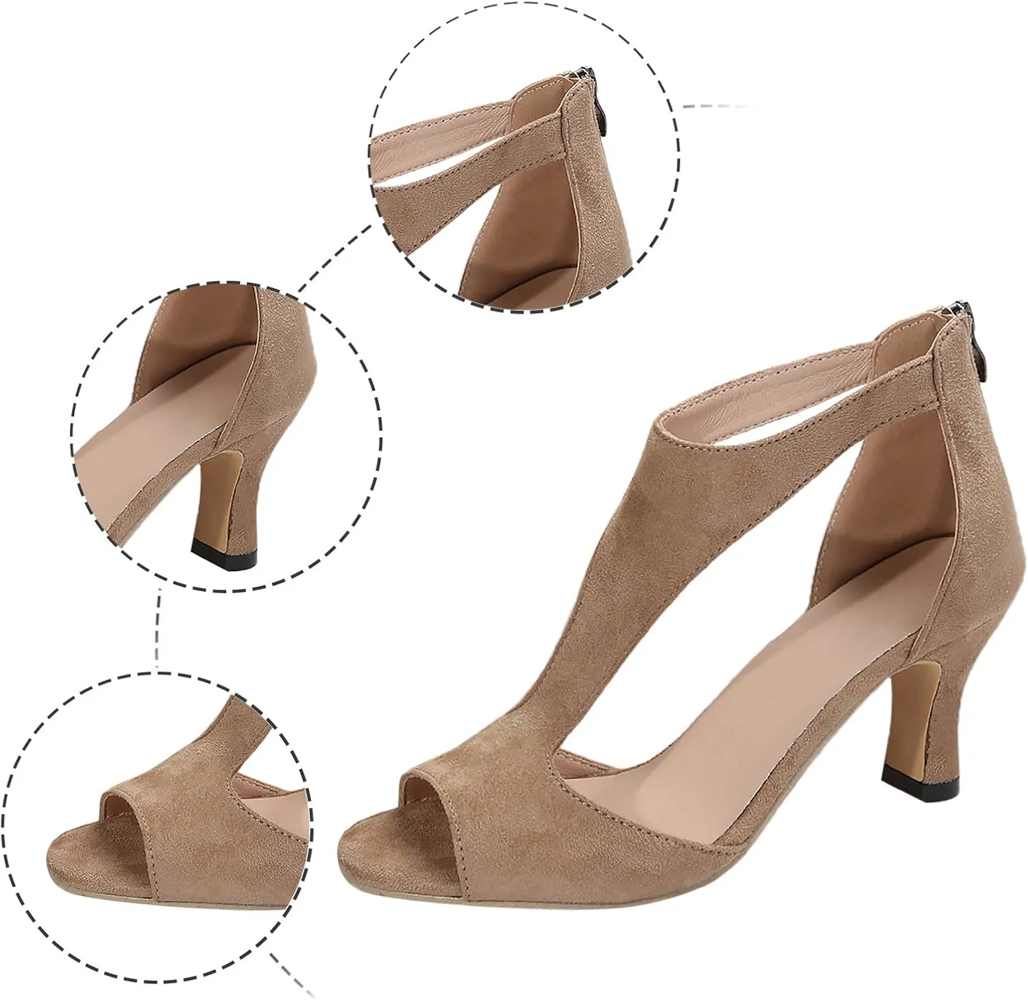 Orthopedic Heels for Women Summer High Heel Dress Shoes Open Toe Suede Sandals Cutout Roman Sandals with Back Zipper