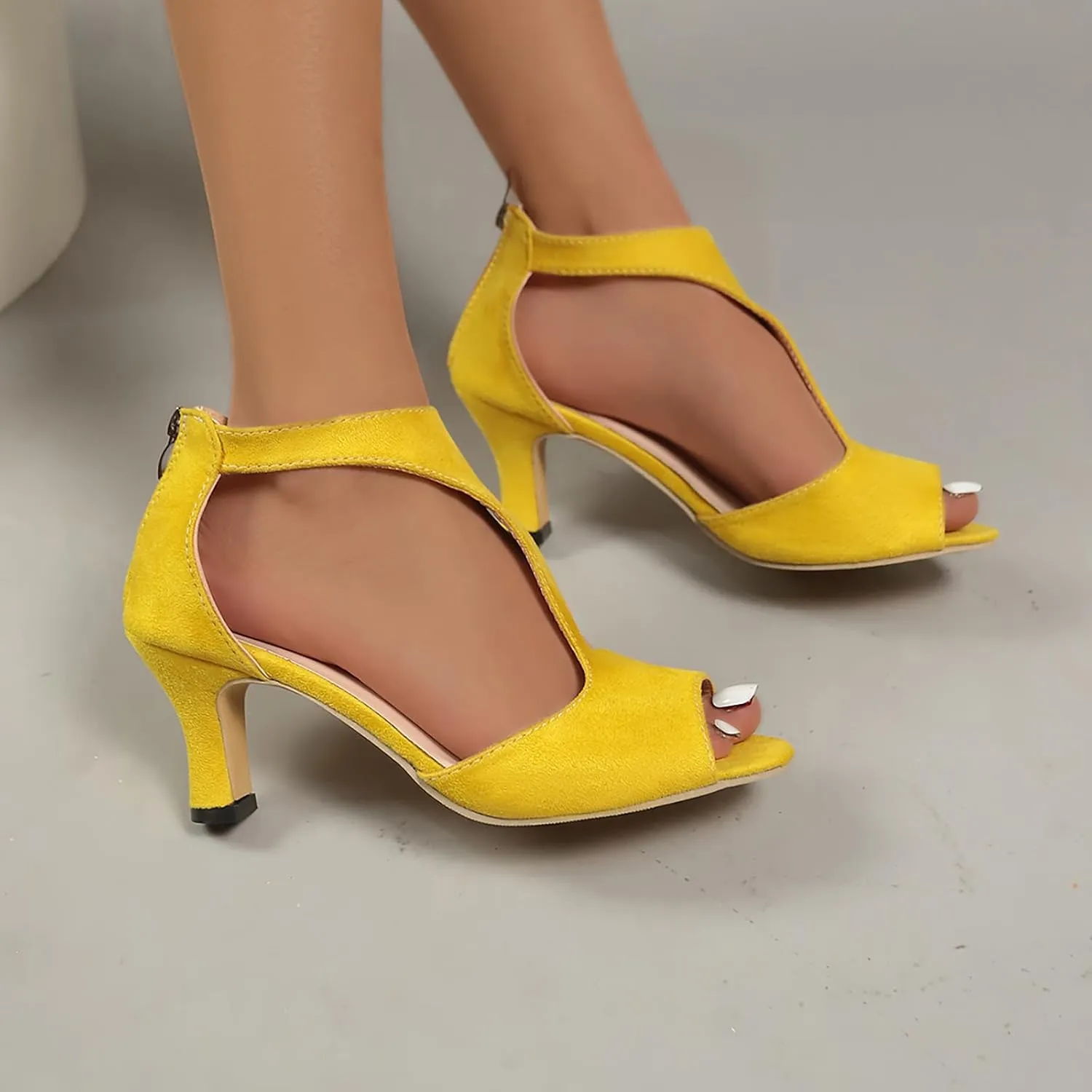 Orthopedic Heels for Women Summer High Heel Dress Shoes Open Toe Suede Sandals Cutout Roman Sandals with Back Zipper