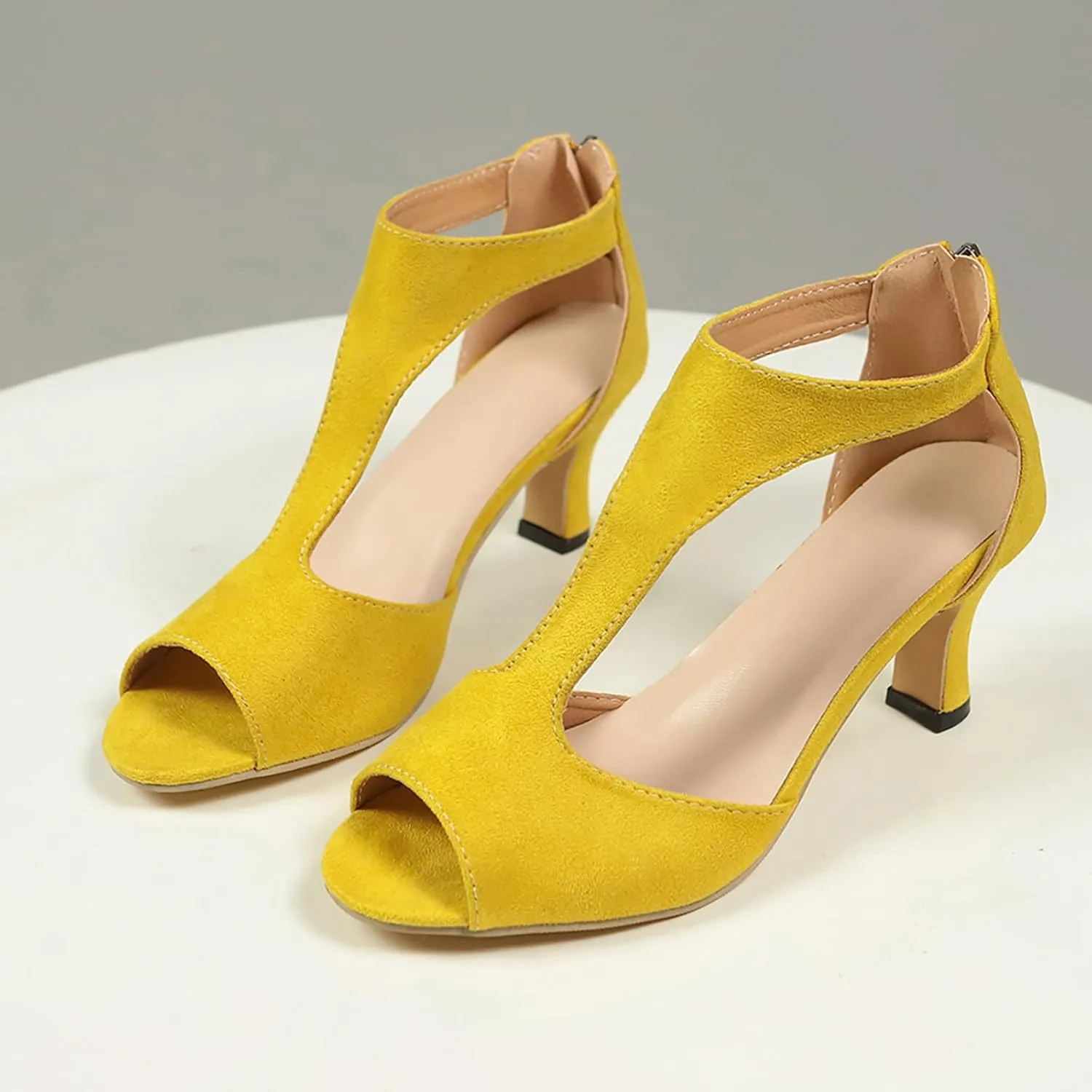 Orthopedic Heels for Women Summer High Heel Dress Shoes Open Toe Suede Sandals Cutout Roman Sandals with Back Zipper