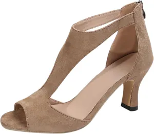 Orthopedic Heels for Women Summer High Heel Dress Shoes Open Toe Suede Sandals Cutout Roman Sandals with Back Zipper