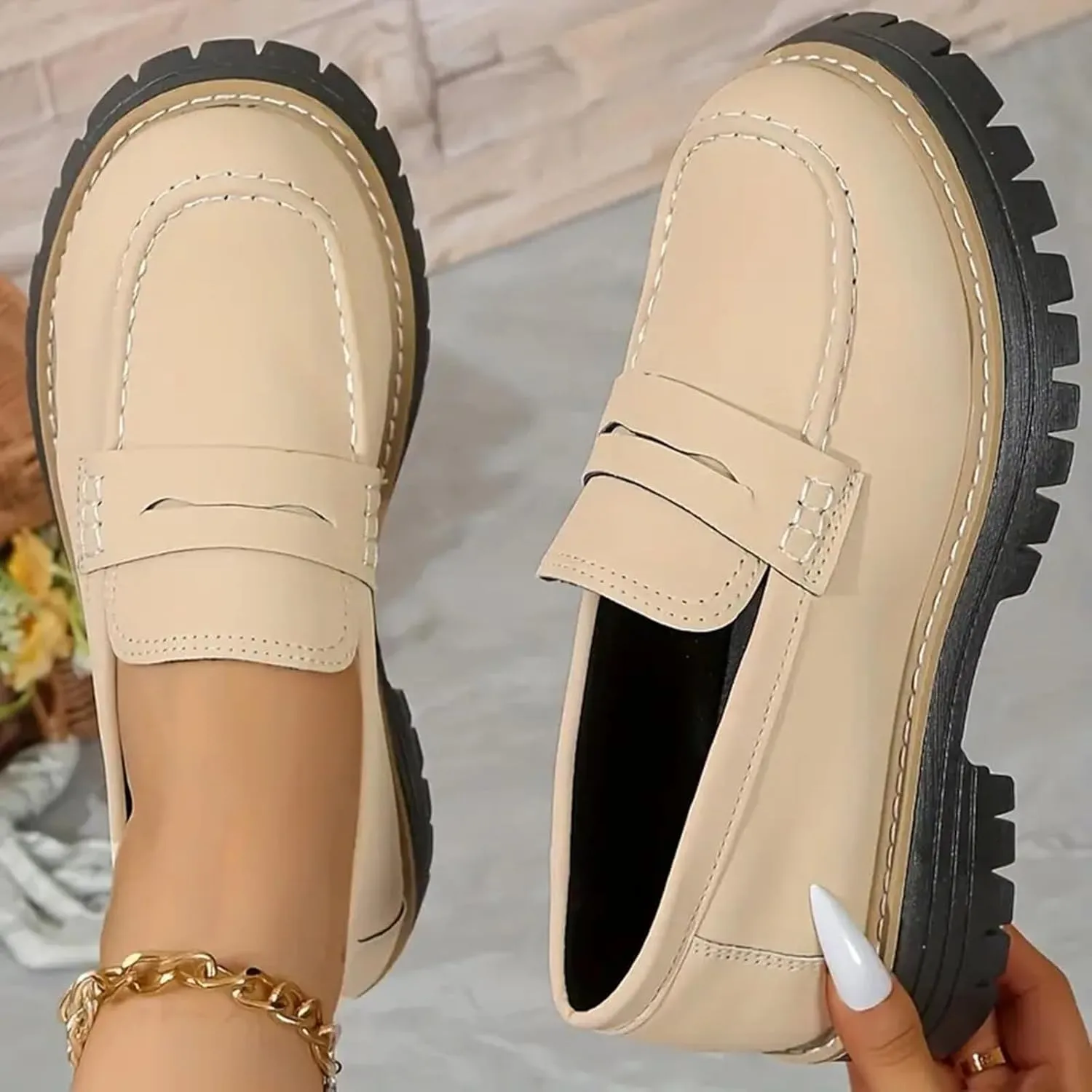 Orthoture-Orthopedic Platform Loafers Wide Toe Lightweight Casual Comfort Shoes Slip-On Chunky Low Heel Fashion Loafers