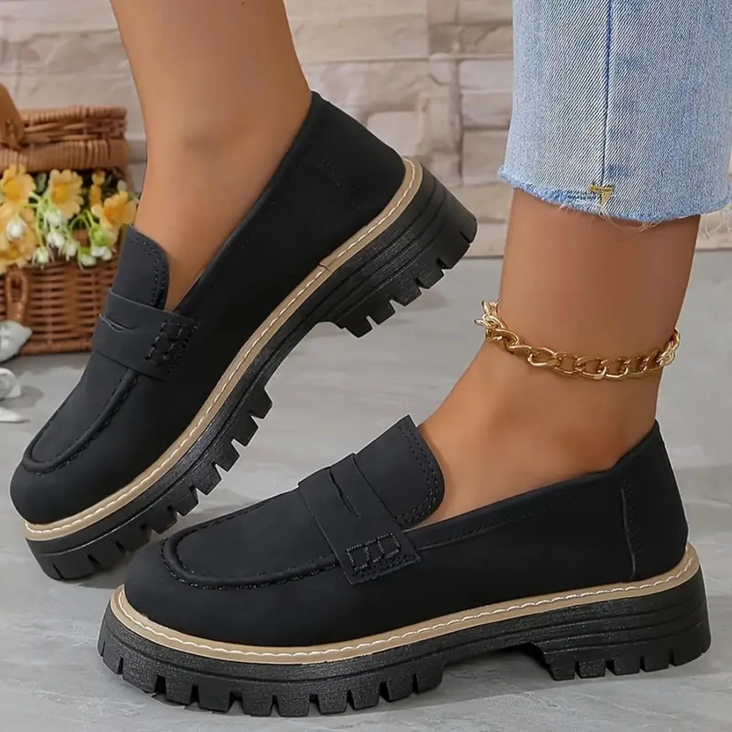 Orthoture Orthopedic Platform Loafers, Womens Round Retro Toe Comfortable Slip On Work Single Lug Sole Loafers