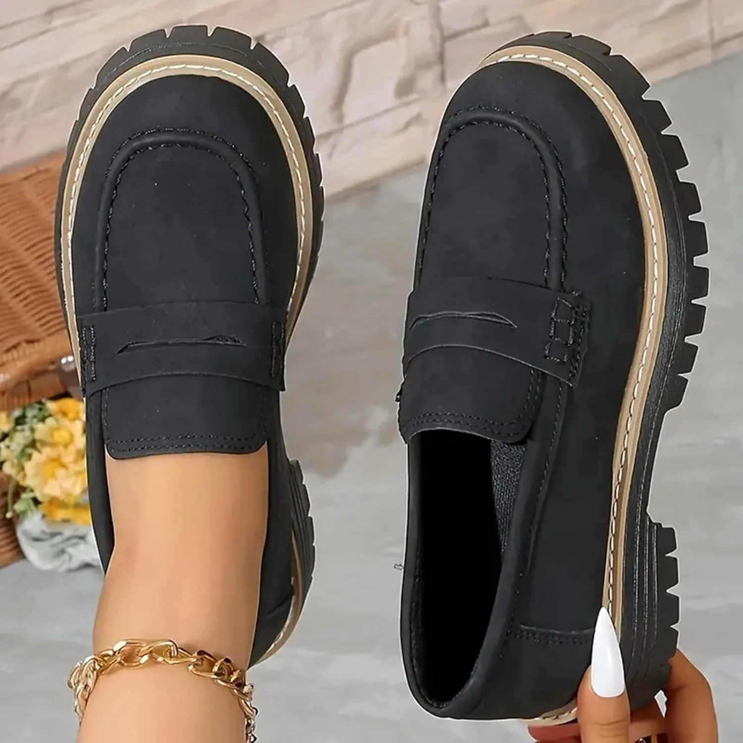 Orthoture Orthopedic Platform Loafers, Womens Round Retro Toe Comfortable Slip On Work Single Lug Sole Loafers