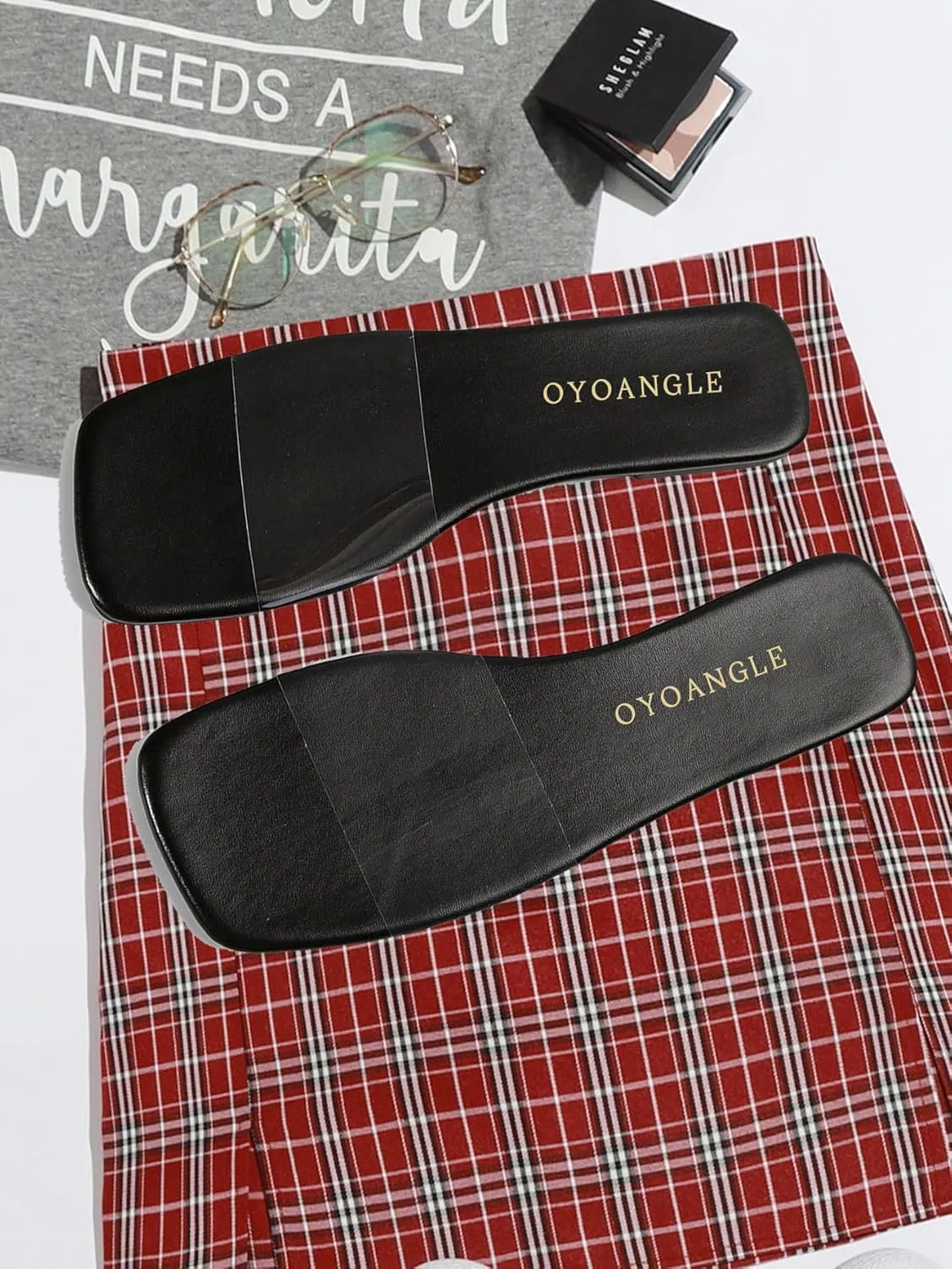 OYOANGLE Women's Clear Square Open Toe Sandals Pu Leather Flat Slide On Sandals Transparent Outdoor Slippers