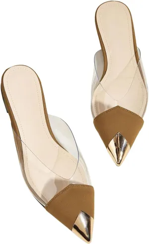 OYOANGLE Women's Metallic Transparent PVC Pointed Toe Flat Shoes Slip On Casual Outdoor Flat Mules