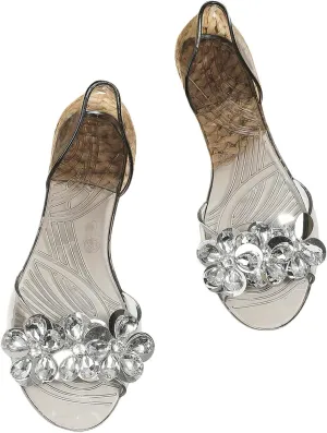 OYOANGLE Women's Rhinestone Jelly Shoes Cute Open Toe Comfy Crystal Sandals Clear Non-slip Outdoor Flats