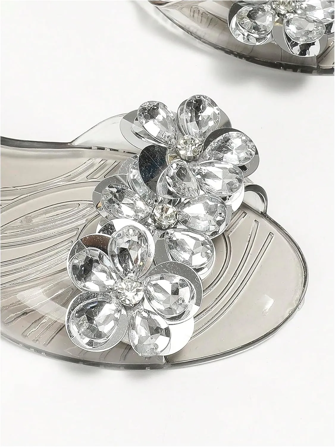 OYOANGLE Women's Rhinestone Jelly Shoes Cute Open Toe Comfy Crystal Sandals Clear Non-slip Outdoor Flats