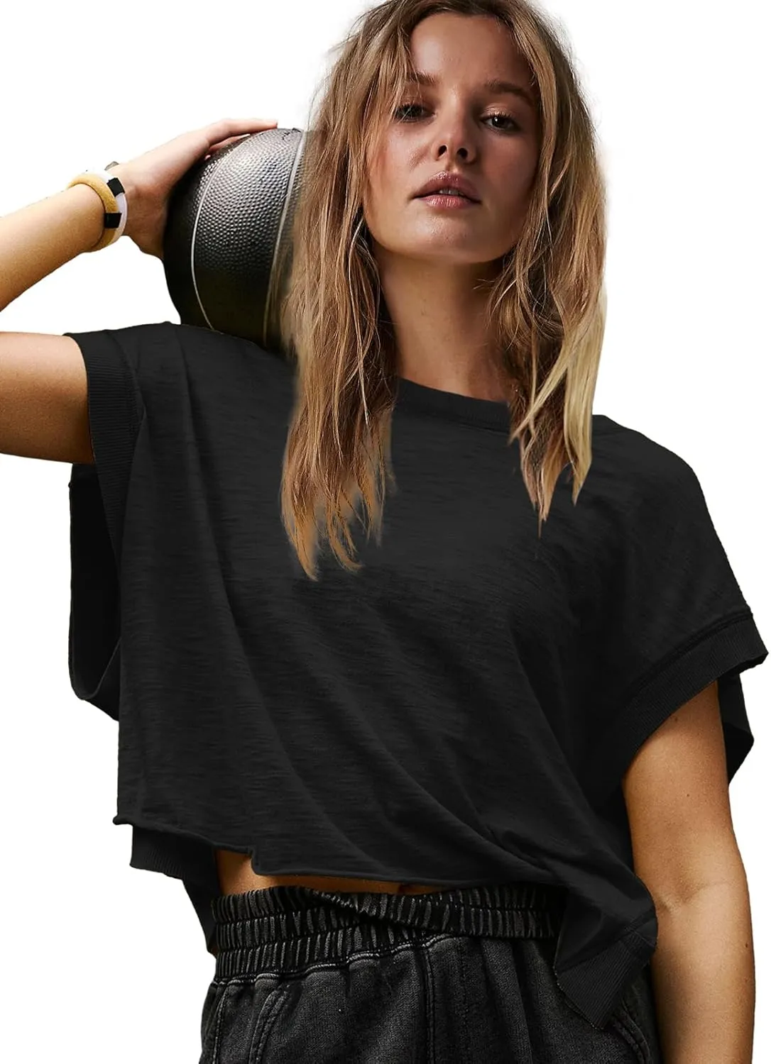 Panadila Womens Open Back Workout Top Oversized Workout T Shirts Backless Athletic Shirt Short Sleeve Baby Tee