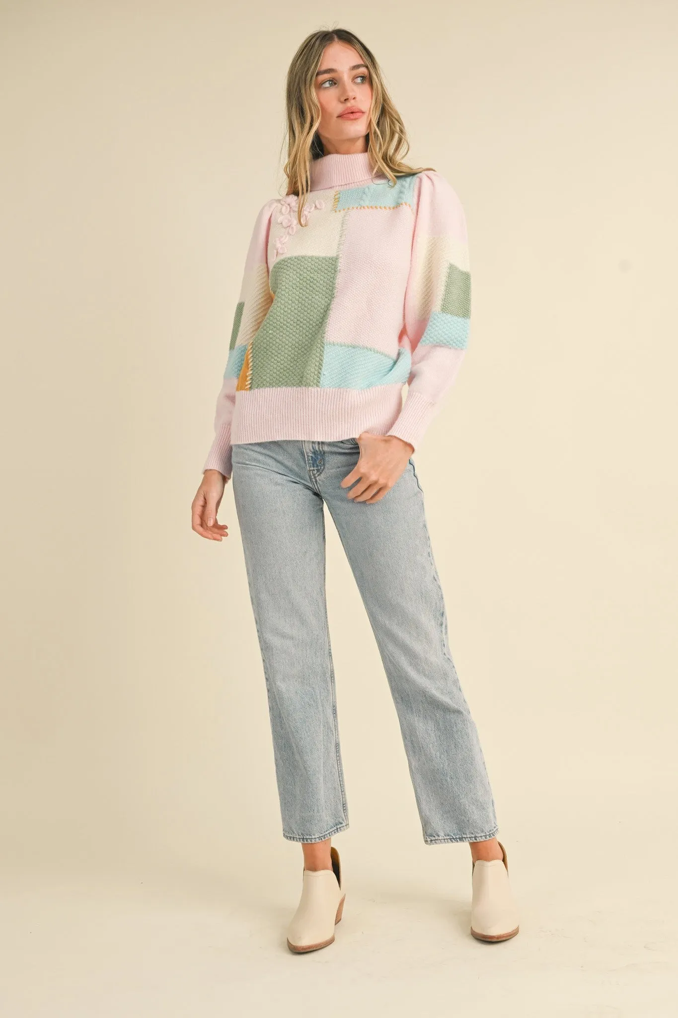 Patchwork Turtleneck Sweater