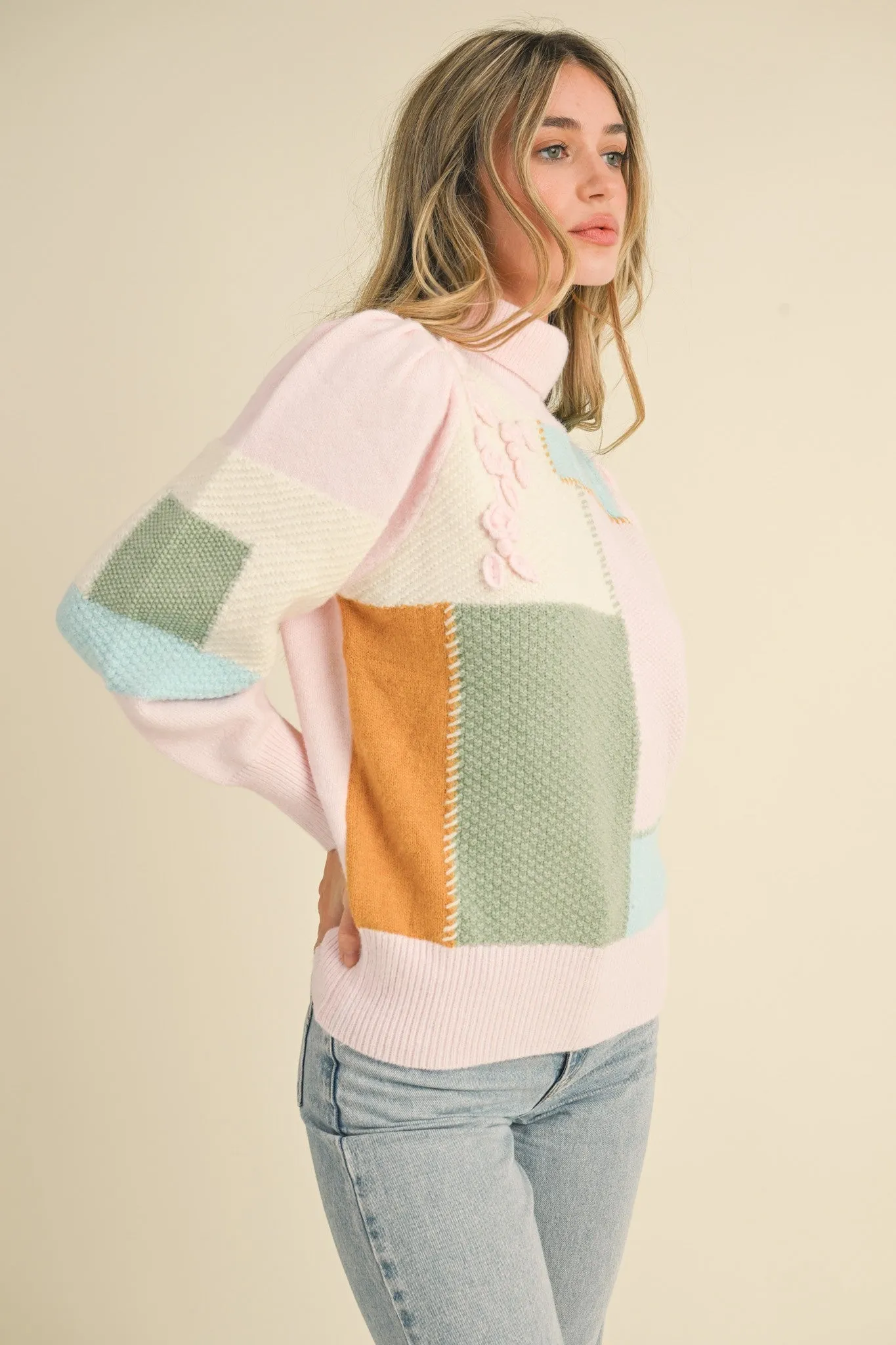 Patchwork Turtleneck Sweater