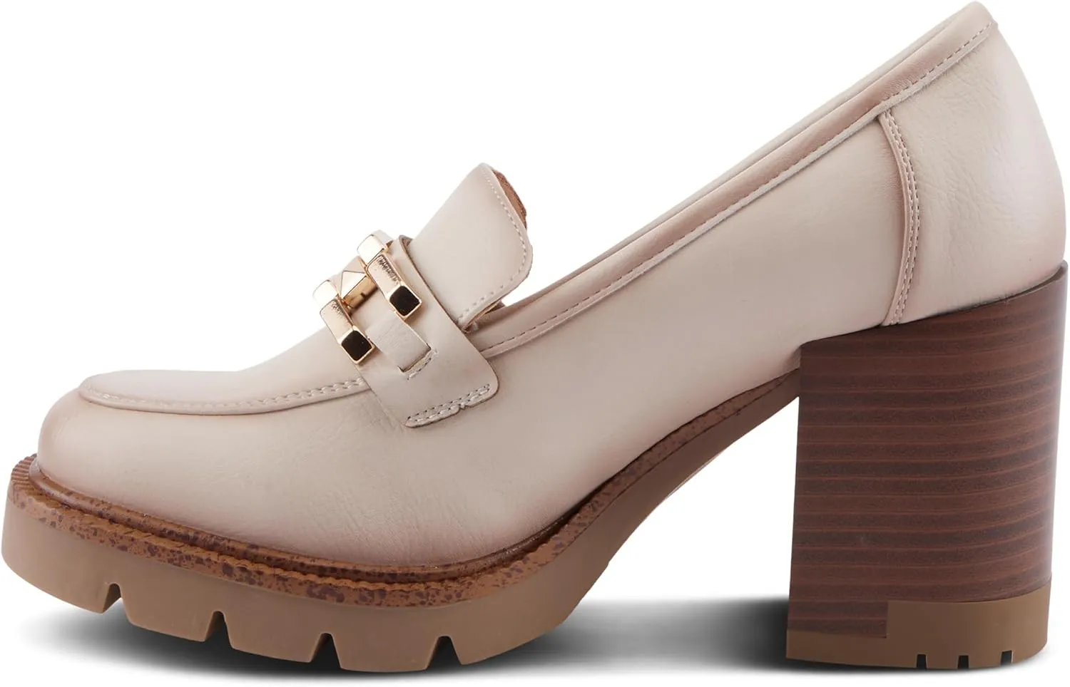 PATRIZIA Women's Dajah Inset Heel Loafers with Burnished Finish, Geometric Metal Detail, and Comfortable Fit