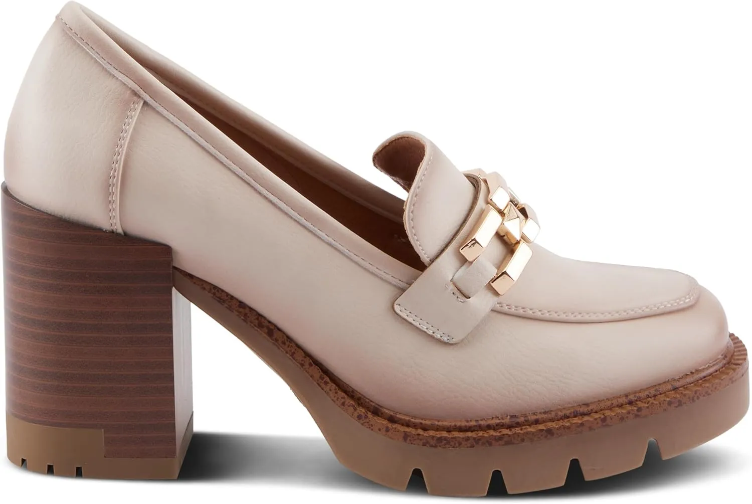 PATRIZIA Women's Dajah Inset Heel Loafers with Burnished Finish, Geometric Metal Detail, and Comfortable Fit